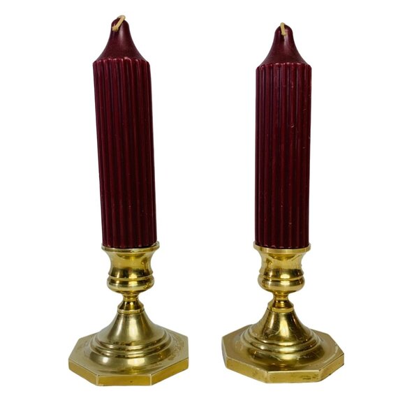 Solid Brass Short Candlestick Candle Holder Set of 2 Octagon Base VTG Party Home - Picture 1 of 12